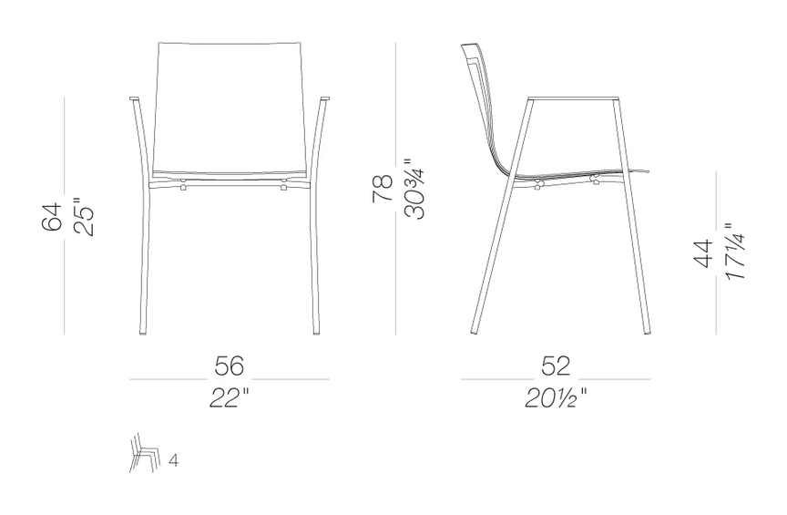 Thin S15 Chair by LaPalma, size drawing