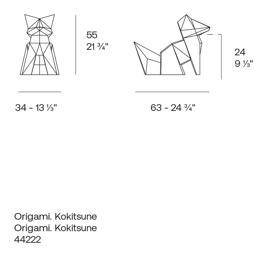 Kitsune Fox Sculpture by Vondom, size drawing