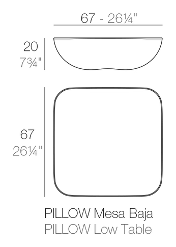 Pillow Coffee Table by Vondom, size drawing