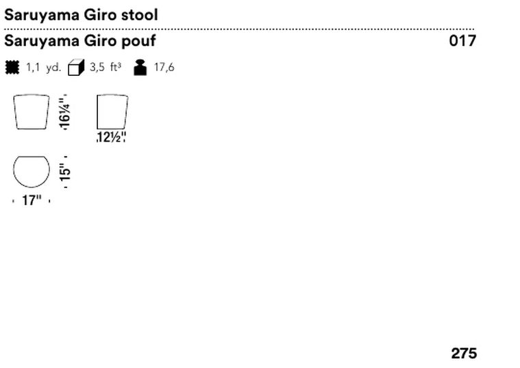 Saruyama Island Seating System by Moroso, size drawing: Saruyama Giro stool