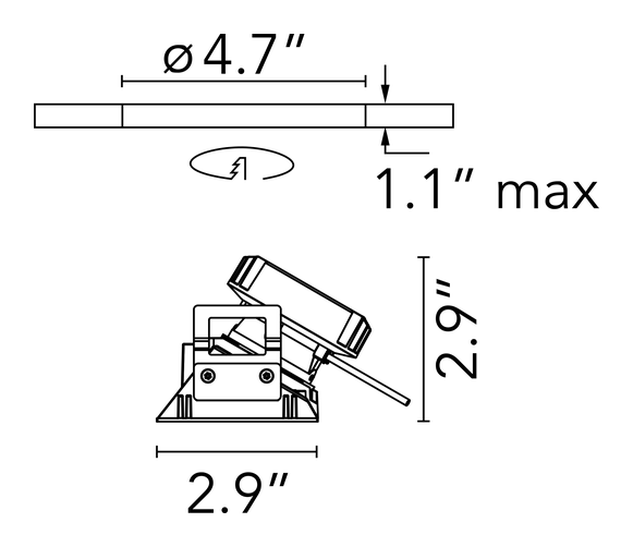 Kap 80 Non IC Downlight by Flos, size drawing: Kap 80 Square Wall-Washer - Non IC