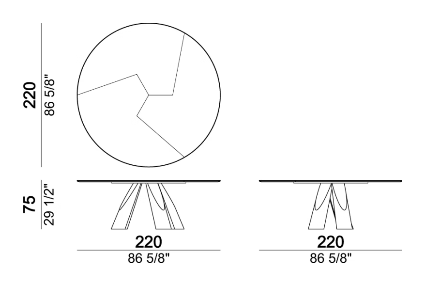 Prince Dining Table by Arketipo, size drawing: Dining table