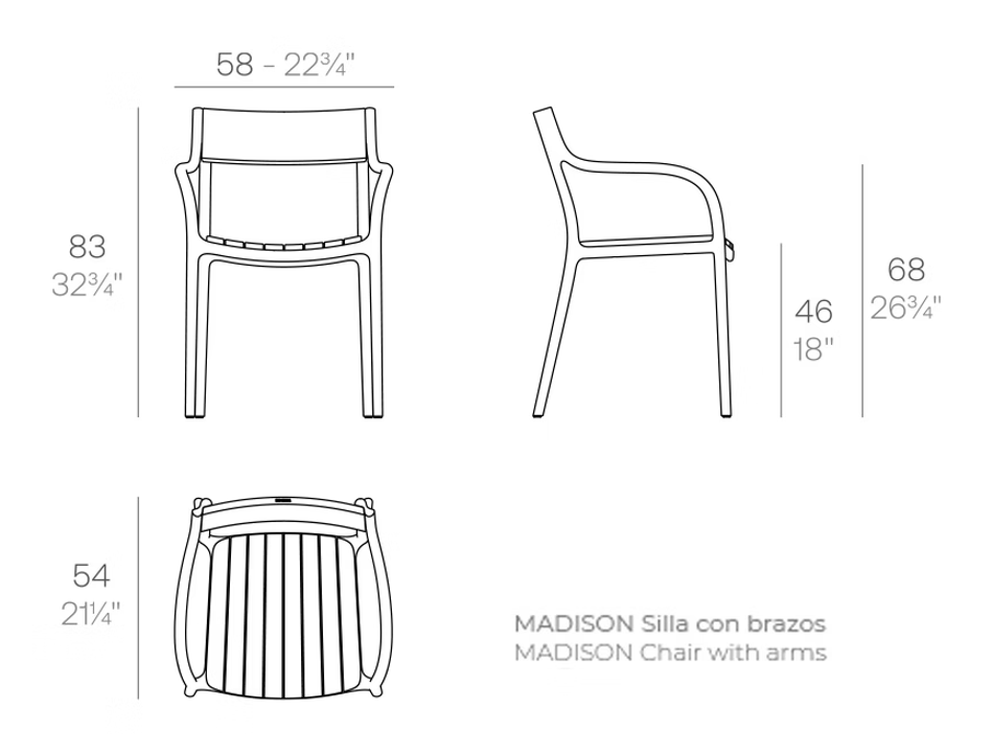 Madison Slats Chair by Vondom, size drawing