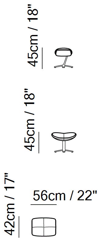 Re-Vive Quilted Recliner by Natuzzi Italia: Re-Vive footrest, outline drawing with sizes