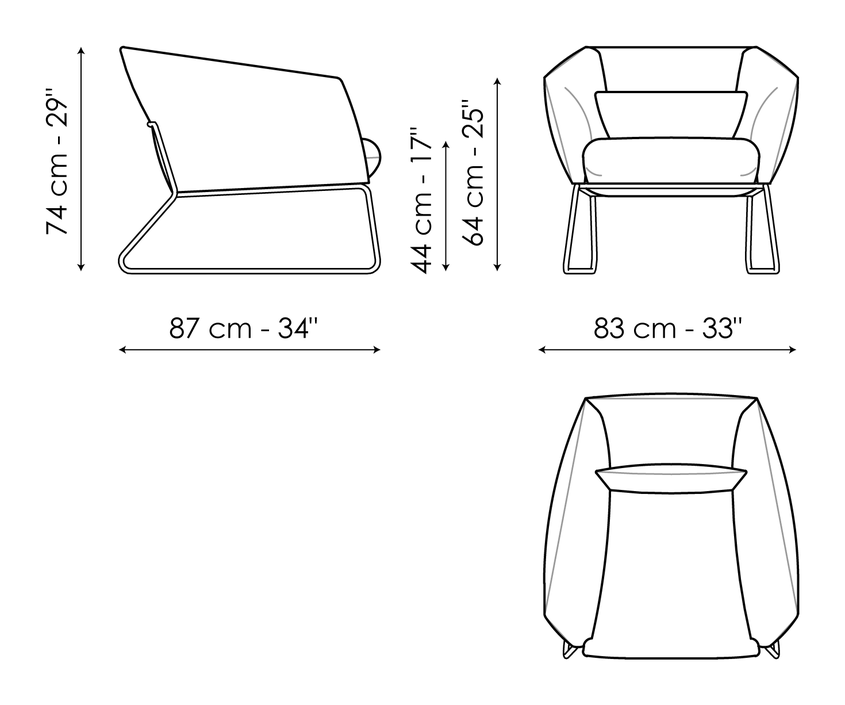 Nikos Armchair by Bonaldo, size drawing: Nikos