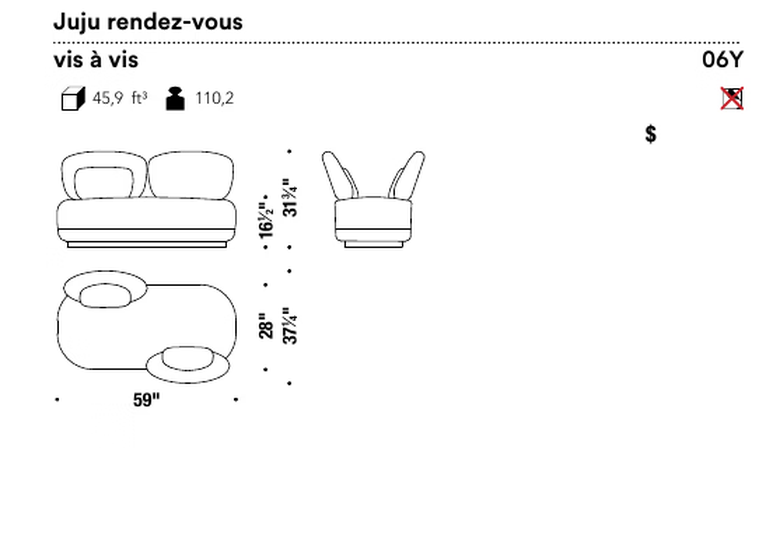 Juju Rendez-Vous Sofa by Moroso, size drawing