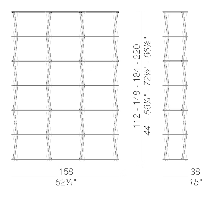 Jazz Bookcase, 3 Columns by LaPalma, size drawing