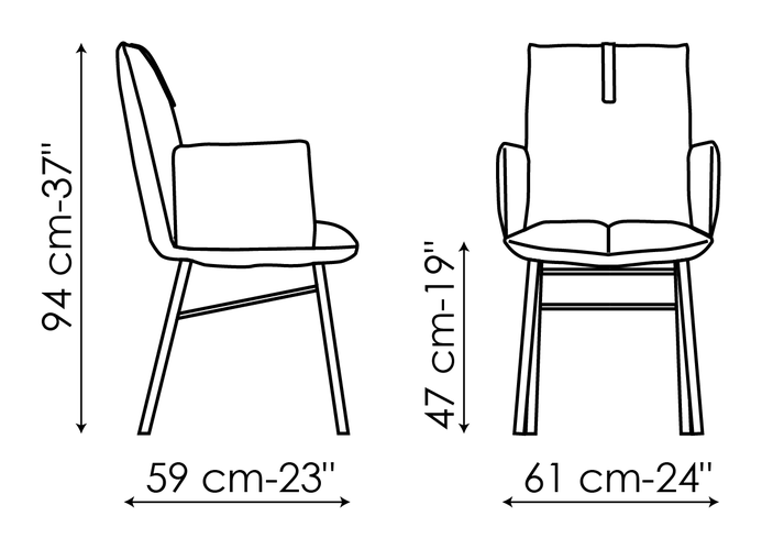 Pil Dining Chair by Bonaldo, size drawing: Miss Pil up
