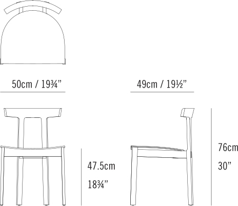 Torii Chair by Bensen, size drawing: Torii Chair Wood Seat