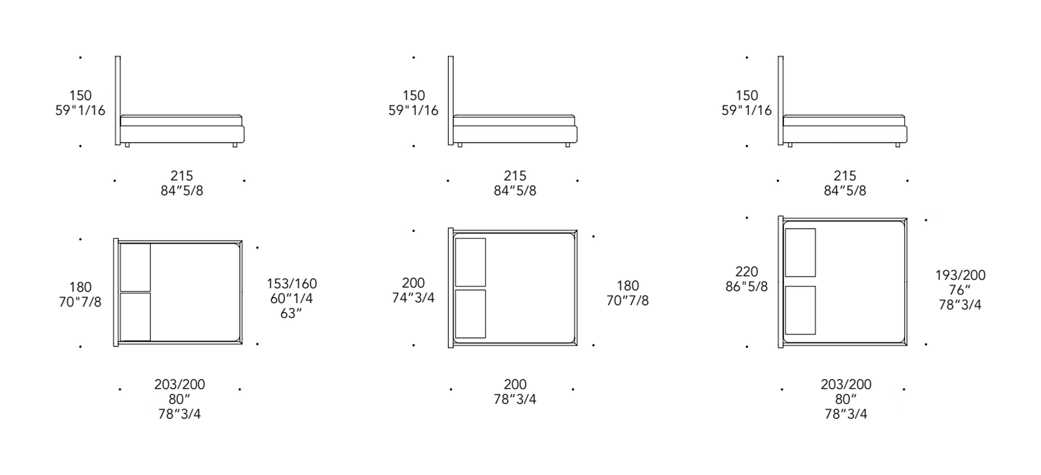Oh Letto High Bed by Reflex, size drawing