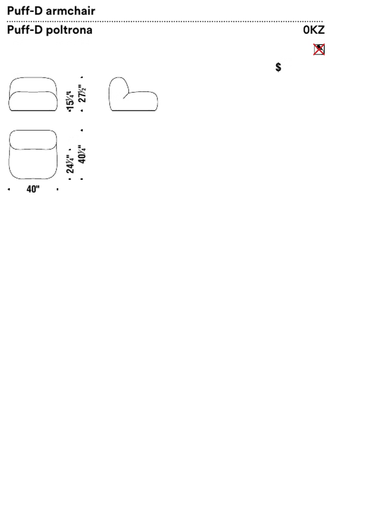 Puff-D Armchair by Moroso, size drawing