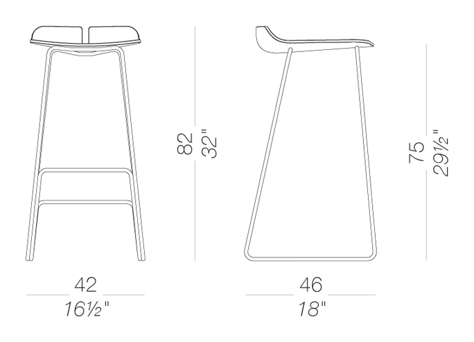Link S129 Bar Stool by LaPalma, size drawing