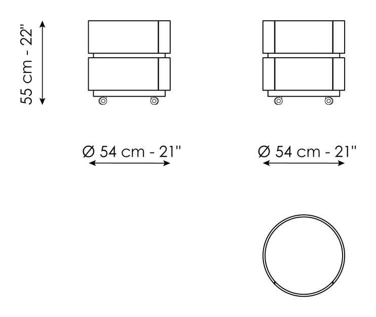 Moneypenny Drawer Cabinet by Bonaldo, size drawing: Moneypenny low