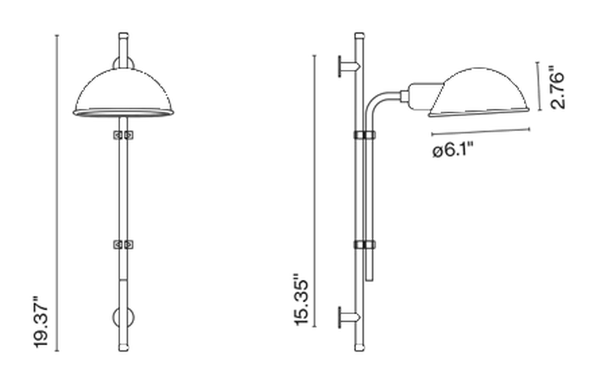Funiculí Wall Lamp A Aluminum by Marset, size drawing