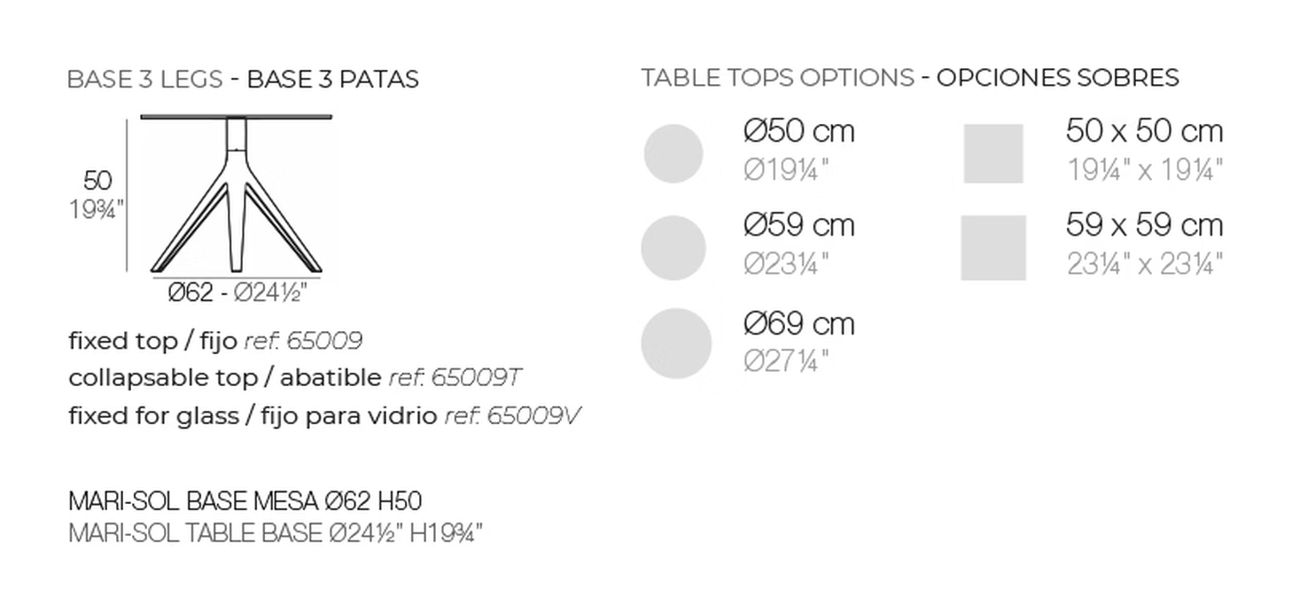 Mari-Sol Table Base by Vondom, size drawing