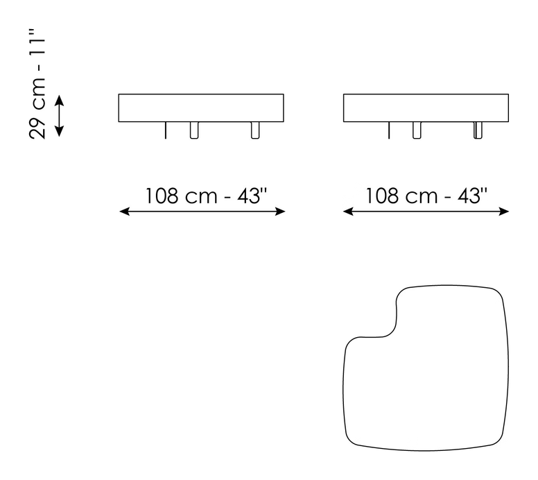 Aspen Coffee Table by Bonaldo, size drawing: Aspen 108