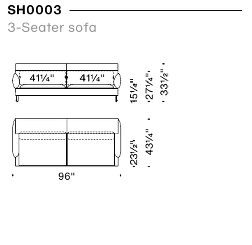 Shanghai Tip Sofa by Moroso, size drawing: 3-Seater sofa