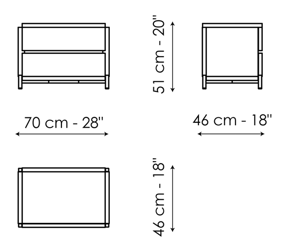 Groove Nightstand & Dresser by Bonaldo, size drawing: Bedside table with two drawers