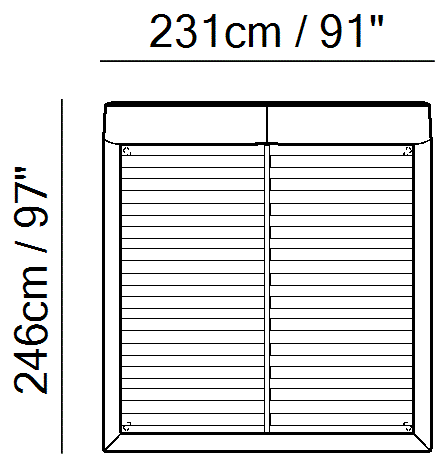 Piuma Bed by Natuzzi Italia: Bed, King, 193 × 200, Tall Headboard, Split Base, outline drawing with sizes