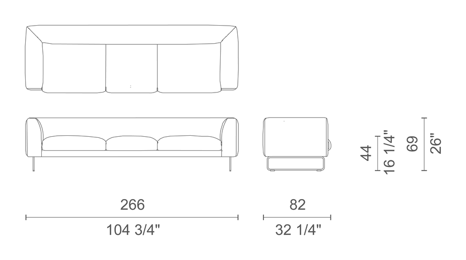 Elan Sofa by Cappellini, size drawing: EN_5 / ENE5
