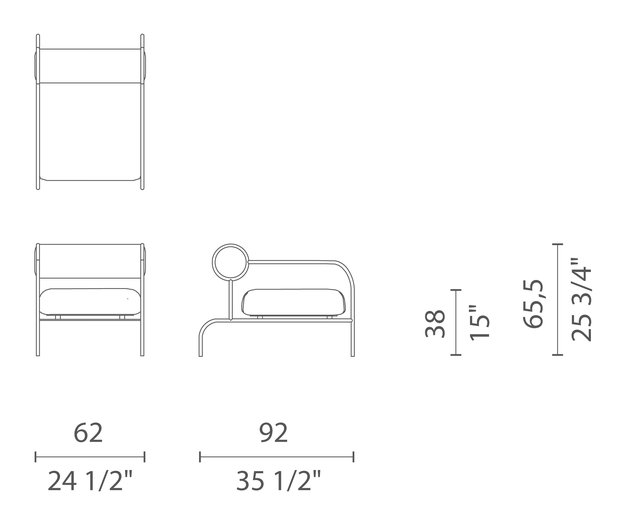 Sofa with Arms Armchair by Cappellini, size drawing