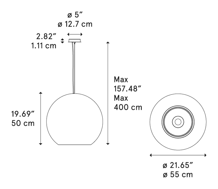 Reglobe Pendant Lamp by Lodes, size drawing: Reglobe 55