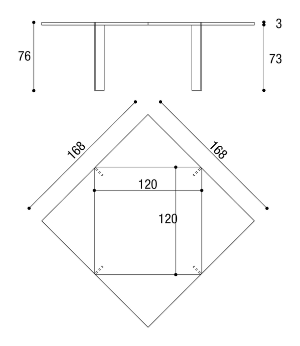 Loto Dining Table by Lago, size drawing 2