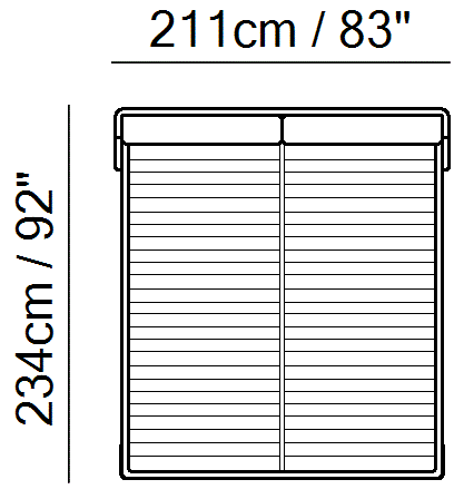 Fenice Bed by Natuzzi Italia: Storage bed split mesh 193X203, outline drawing with sizes