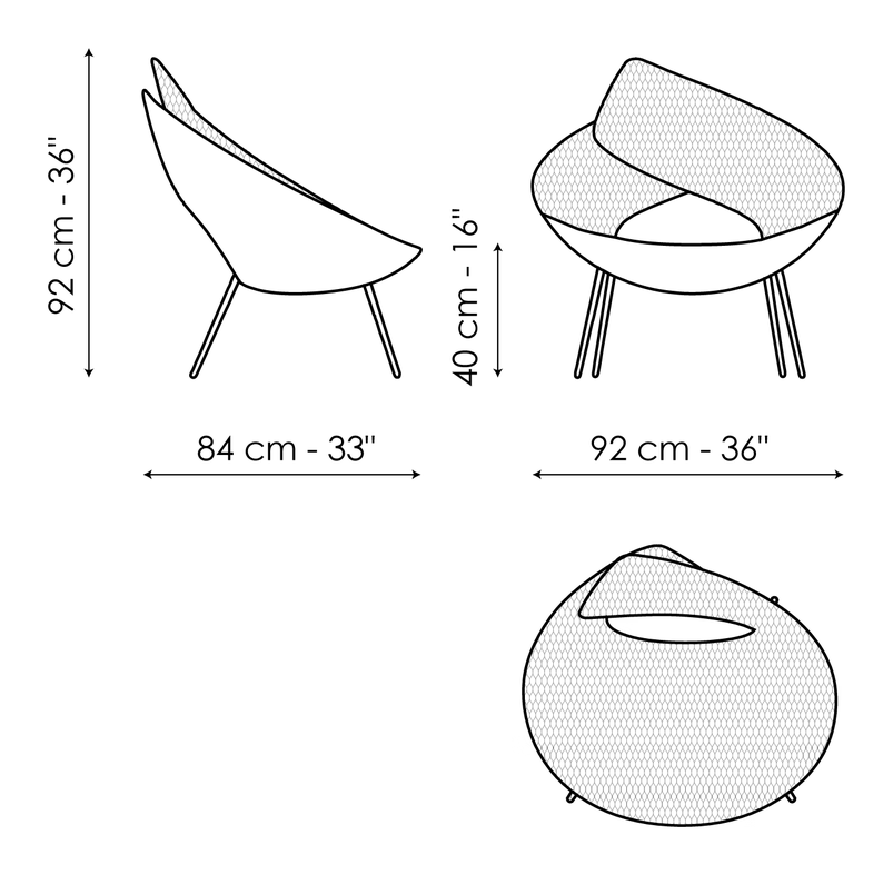Lock Armchair by Bonaldo, size drawing: Lock ego
