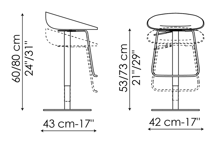 Tab Stool by Bonaldo, size drawing