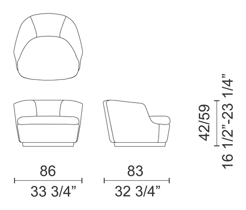 Orla Armchair by Cappellini, size drawing: ORL1G