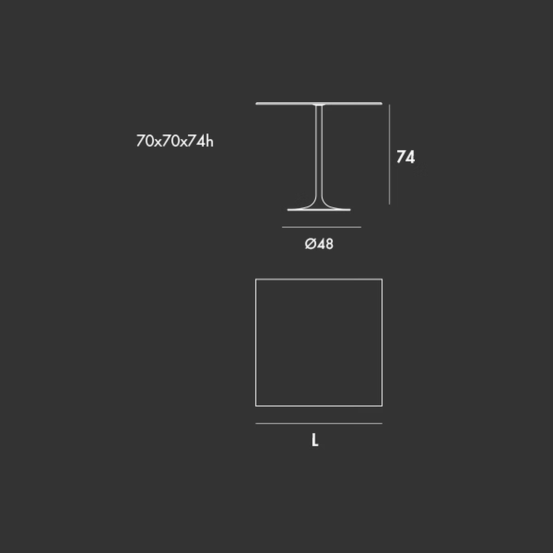 Flûte Bar Table by Sovet, size drawing: Square