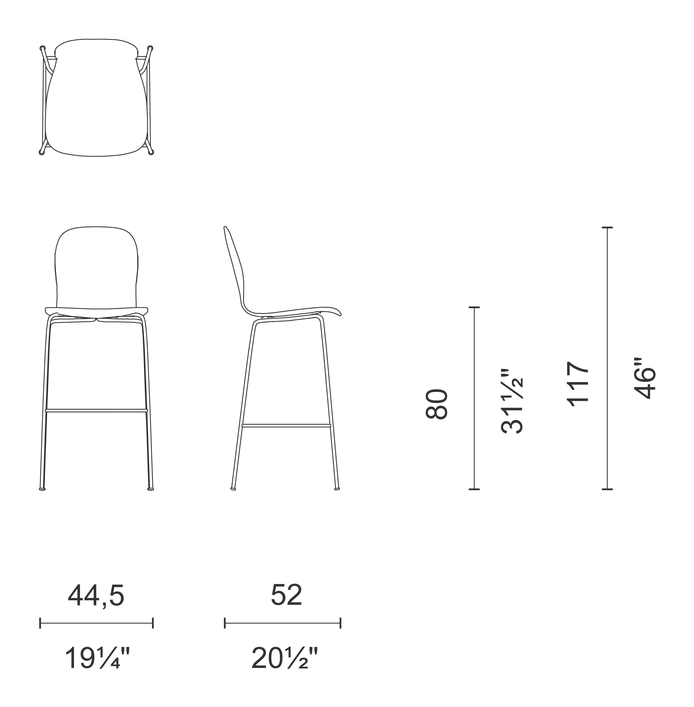 Tate Soft Stool by Cappellini, size drawing: TS_12