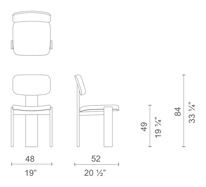 Selettiva Cantù Chair by Cappellini, size drawing
