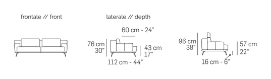 Bovisa Sofa by Nicoline, size drawing: Front and side views