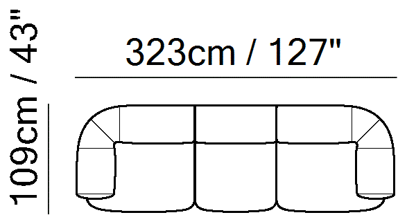 Melody Sectional by Natuzzi Italia: Leather or fabric modular sofa, outline drawing with sizes