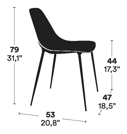 Mammamia Chair by Opinion Ciatti, size drawing: NON-STACKABLE