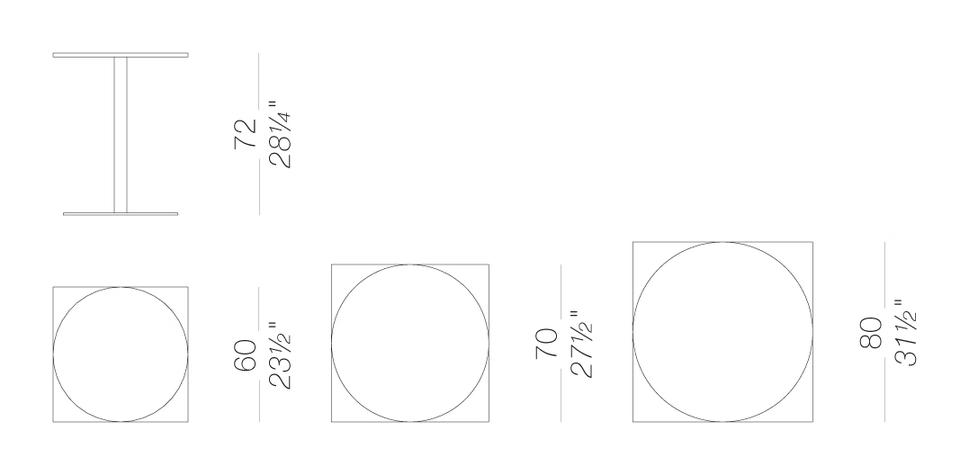 Brio H72 Outdoor Table by LaPalma, size drawing