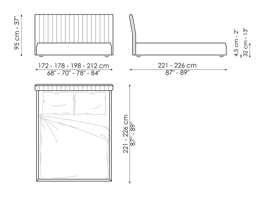 Tonight Double Bed by Bonaldo, size drawing: Tonight charme