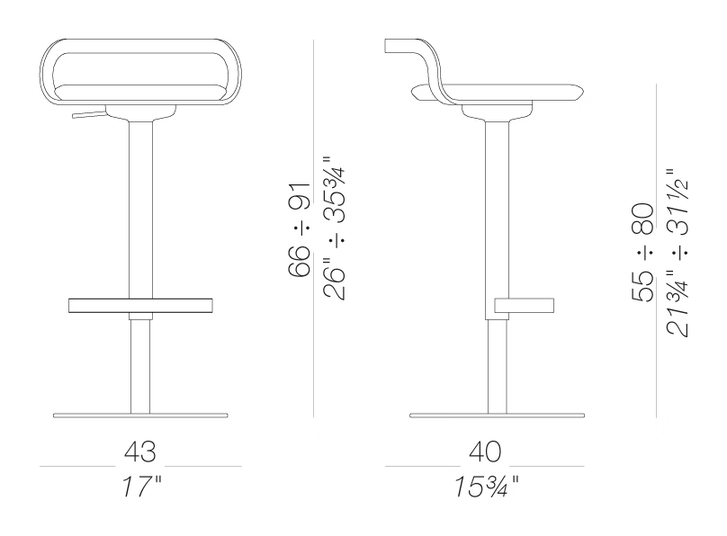 Mak S110 Stool by LaPalma, size drawing