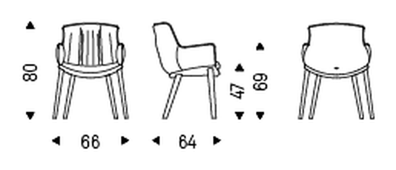 Rhonda Wood Armchair by Cattelan Italia, size drawing