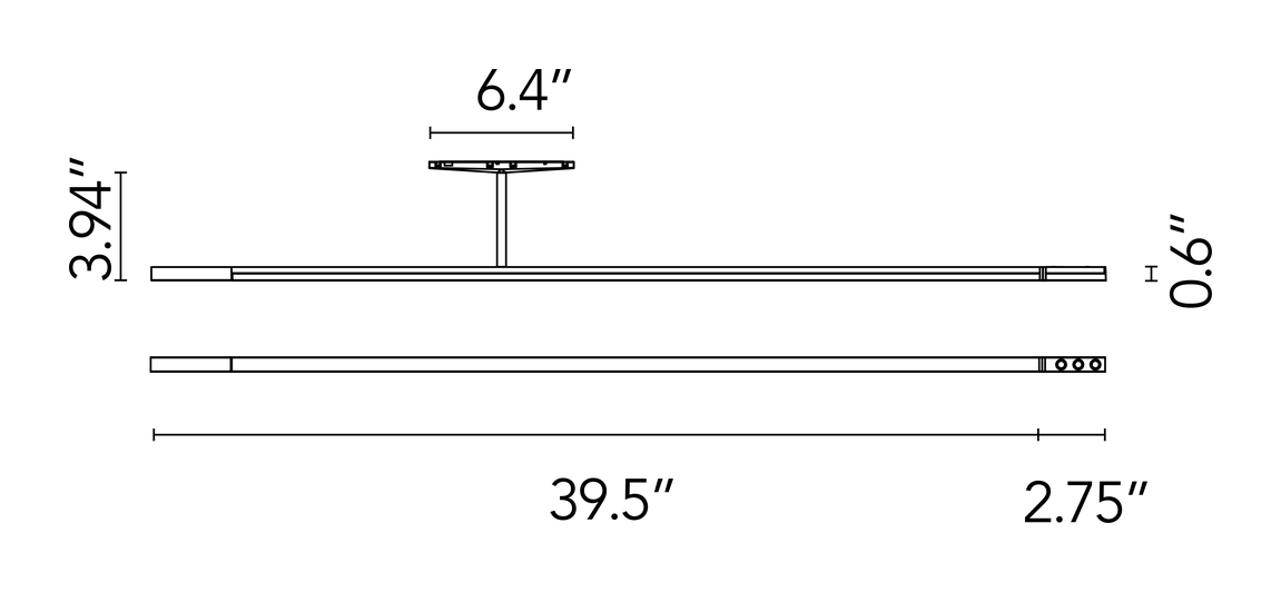 Magic Stick Asymmetric Track Module by Flos, size drawing: Magic Stick 100 Asymmetric