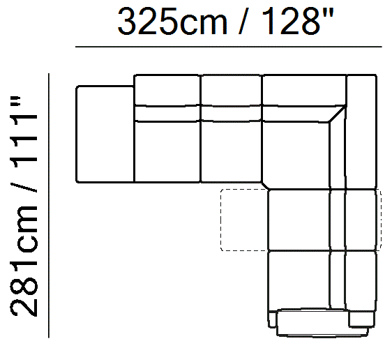 Iago Sectional by Natuzzi Italia: Modular sofa with adjustable headrests, outline drawing with sizes