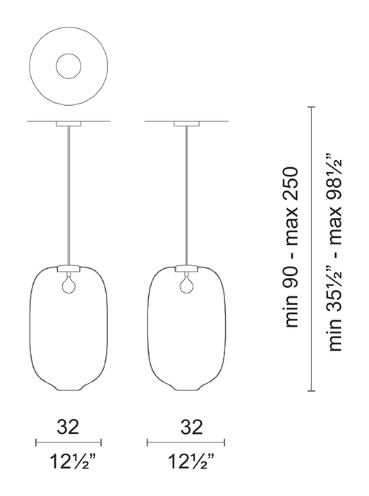 Arya Lamp by Cappellini, size drawing: PO_2003C