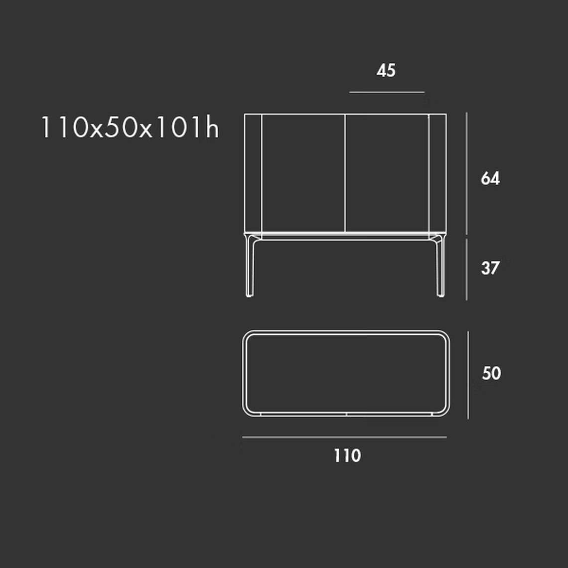 Slim Two-Door Sideboard by Sovet, size drawing: H 101