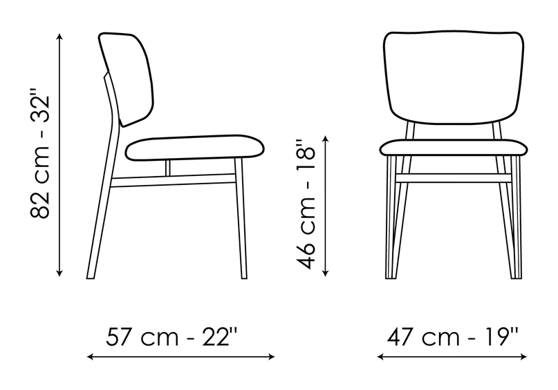 Noor Chair by Bonaldo, size drawing