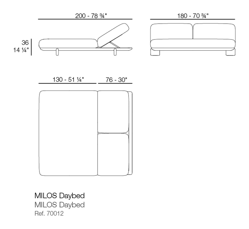 Milos Daybed by Vondom, size drawing
