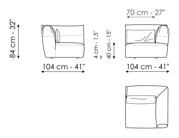 Belloalto Sofa by Bonaldo, size drawing: Corner
