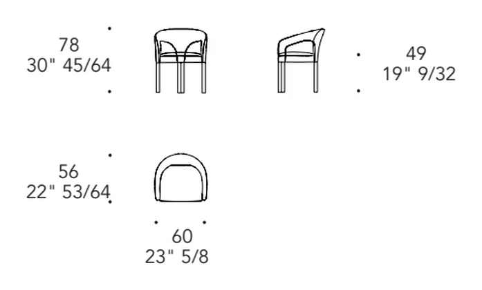 Volta Sedia Dining Chair by Reflex, size drawing