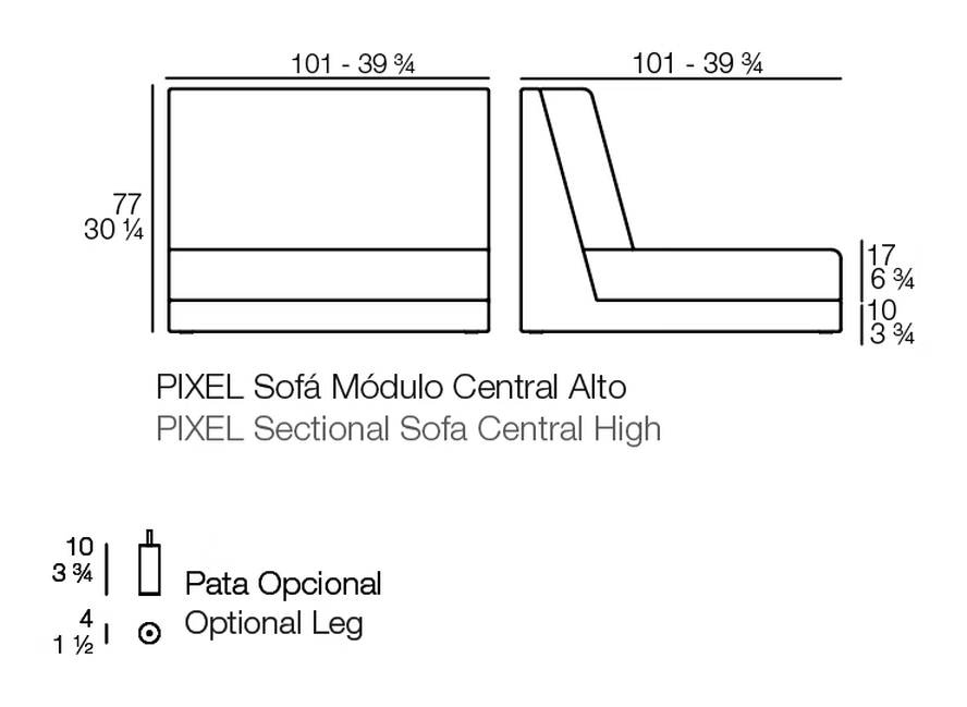 Pixel Sofa Modular by Vondom, size drawing